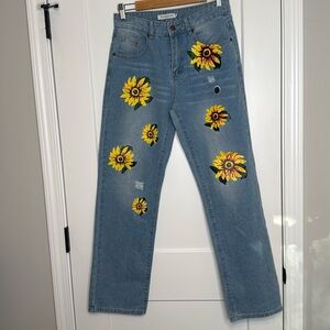 MISLOOK Sunflower Straight Leg Vintage Style Jeans - M